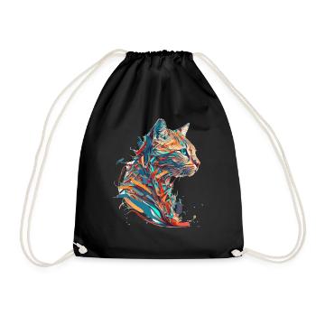 Face of a beautiful kitten as a cat in colorful - Drawstring Bag - black - Front