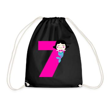7 Year Birthday Mermaid Mermaid Gift - Drawstring Bag - black - Front