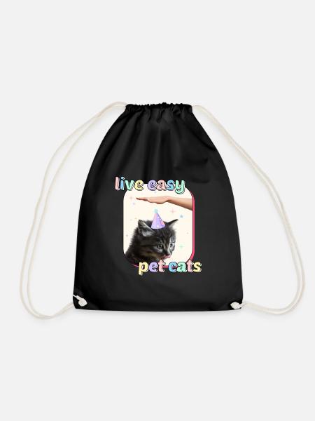 Cat Memes - Live Easy Pet Cats - Drawstring Bag - black
