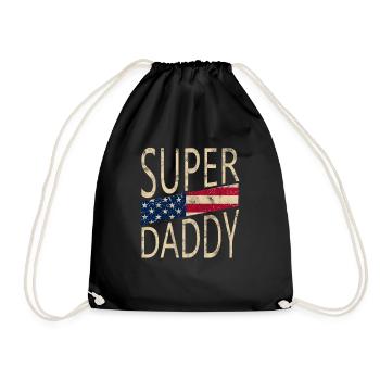 Super Daddy mit Amerikanischer Flagge für Papa - Turnbeutel - Schwarz - Vorne