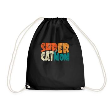 Super Cat Mom for the Best Cat Mom Ever Retro - Drawstring Bag - black - Front
