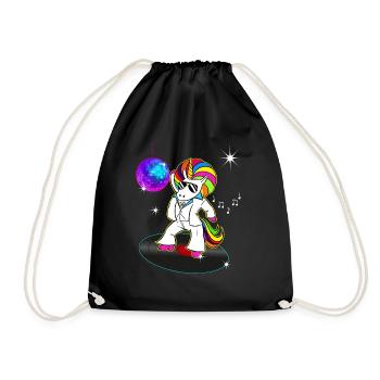 Vintage Einhorn Disco 70er Jahre 80er Jahre Afro Frisur - Turnbeutel - Schwarz - Vorne