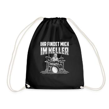 Ihr findet mich im Keller Schlagzeug - Turnbeutel - Schwarz - Vorne