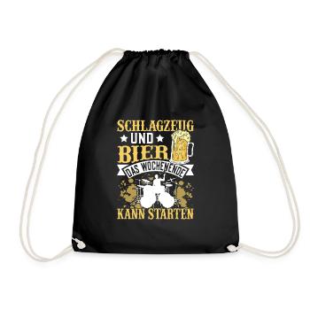 Schlagzeug und Bier das Wochenende kann starten - Turnbeutel - Schwarz - Vorne
