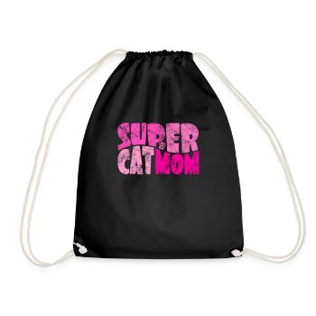Super Cat Mom for the Best Cat Mom Ever Retro - Drawstring Bag - black - Front