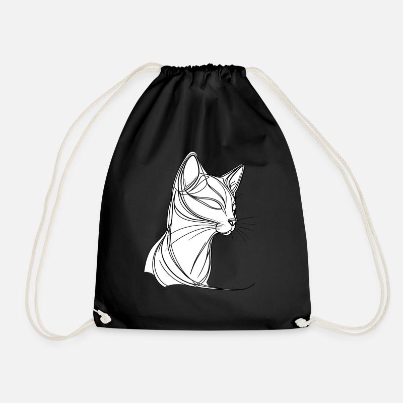 Katze in feiner Linienkunst - Turnbeutel - Schwarz