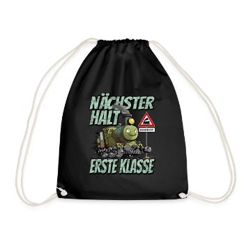 Nächster Halt Erste Klasse - Schulanfang Lok und - Turnbeutel - Schwarz - Vorne