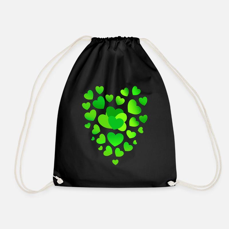 green hearts green heart - Drawstring Bag - black