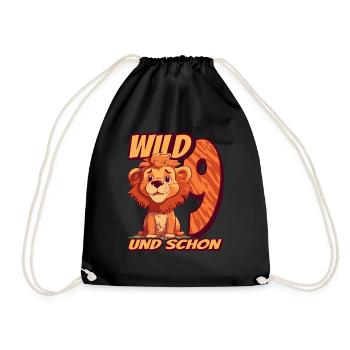 Wild und schon 9 Jahre - 9. Geburtstag Löwe - Turnbeutel - Schwarz - Vorne