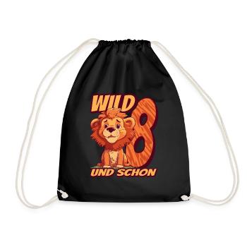 Wild und schon 8 Jahre - 8. Geburtstag Löwe - Turnbeutel - Schwarz - Vorne