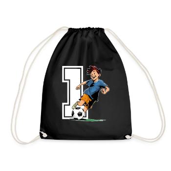 Football Birthday - 1 year old boy - 1. - Drawstring Bag - black - Front