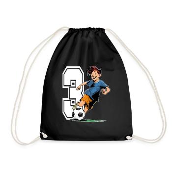 Football Birthday - 3 year old boy - 3rd year old boy - 3rd birthday - Drawstring Bag - black - Front