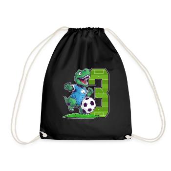 Soccer Dinosaur - 3 year old boy - 3. - Drawstring Bag - black - Front