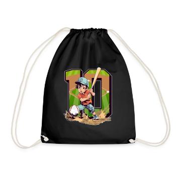 Baseball Birthday - 10 years old boy - 10. - Drawstring Bag - black - Front