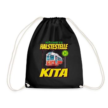 Nächste Haltestelle Kindergarten - Kids - Turnbeutel - Schwarz - Vorne