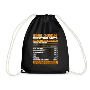 School Counselor School Counselor Nutrition Facts - Drawstring Bag - black - Front