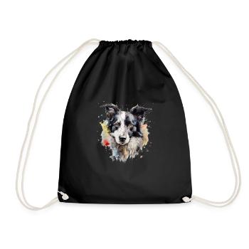 Border Collie - Drawstring Bag - black - Front