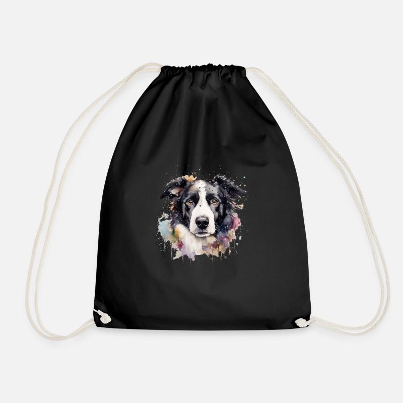 Border Collie - Drawstring Bag - black