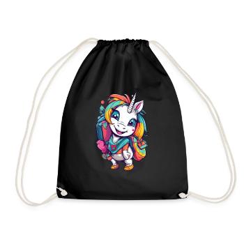 Unicorn Schoolchild School Enrollment Girl Gift - Drawstring Bag - black - Front