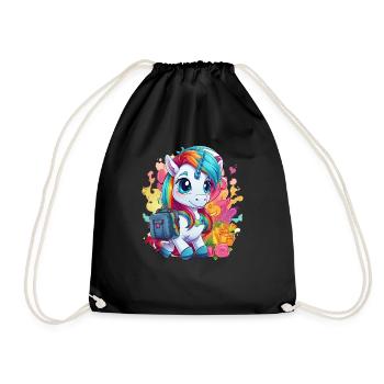 Unicorn Schoolchild School Enrollment Girl Gift - Drawstring Bag - black - Front