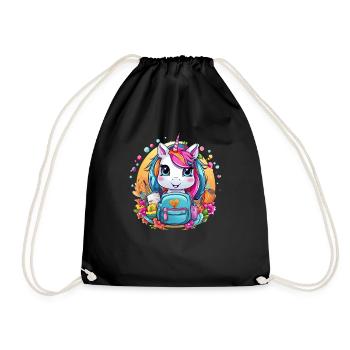 Unicorn Schoolchild School Enrollment Girl Gift - Drawstring Bag - black - Front