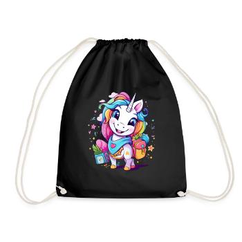 Unicorn Schoolchild School Enrollment Girl Gift - Drawstring Bag - black - Front