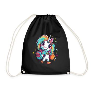 Unicorn Schoolchild School Enrollment Girl Gift - Drawstring Bag - black - Front