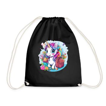 Unicorn Schoolchild School Enrollment Girl Gift - Drawstring Bag - black - Front