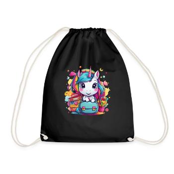 Unicorn Schoolchild School Enrollment Girl Gift - Drawstring Bag - black - Front