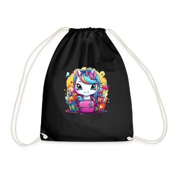 Unicorn Schoolchild School Enrollment Girl Gift - Drawstring Bag - black - Front