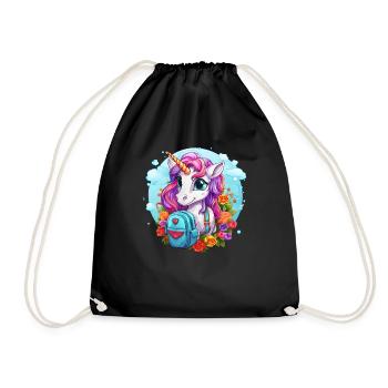 Unicorn Schoolchild School Enrollment Girl Gift - Drawstring Bag - black - Front