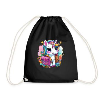 Unicorn Schoolchild School Enrollment Girl Gift - Drawstring Bag - black - Front