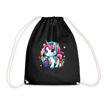 Unicorn Schoolchild School Enrollment Girl Gift - Drawstring Bag - black - Front