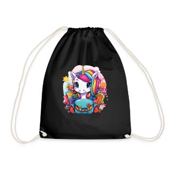Unicorn Schoolchild School Enrollment Girl Gift - Drawstring Bag - black - Front