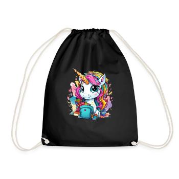 Unicorn Schoolchild School Enrollment Girl Gift - Drawstring Bag - black - Front