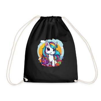 Unicorn Schoolchild School Enrollment Girl Gift - Drawstring Bag - black - Front