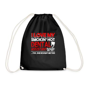 I Love My Smokin Hot Dental Assistant Wife - Drawstring Bag - black - Front