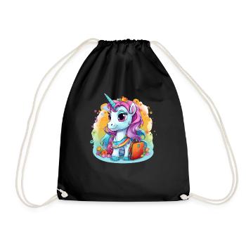 Unicorn Schoolchild School Enrollment Girl Gift - Drawstring Bag - black - Front
