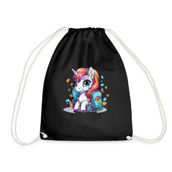 Unicorn Schoolchild School Enrollment Girl Gift - Drawstring Bag - black - Front