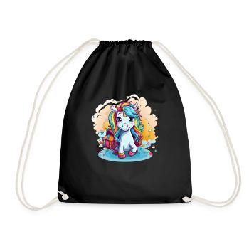 Unicorn Schoolchild School Enrollment Girl Gift - Drawstring Bag - black - Front