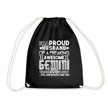 Gemini Proud Husband Of Awesome Gemini Wife - Drawstring Bag - black - Front