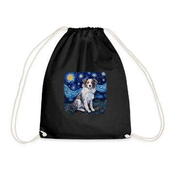Australian Shepherd Van gogh starry night - Drawstring Bag - black - Front