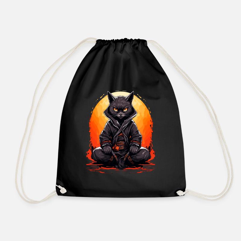 Samurai Cat 1 - Drawstring Bag - black