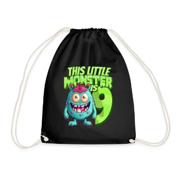 This little monster is 9 - nine years old - 9. - Drawstring Bag - black - Front