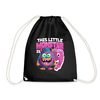 This little monster is 9 - nine years old - 9. - Drawstring Bag - black - Front