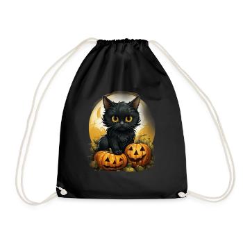 Black Cat Halloween Pumpkin - Cat - Turnbeutel - Schwarz - Vorne