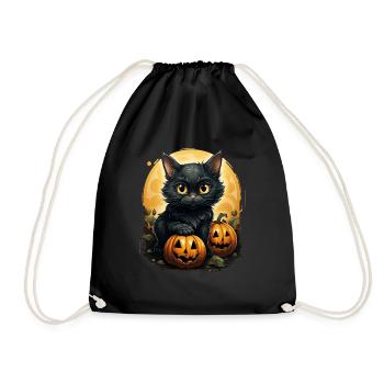 Black Cat Halloween Pumpkin - Cat - Turnbeutel - Schwarz - Vorne