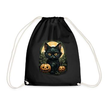 Black Cat Halloween Pumpkin - Cat - Turnbeutel - Schwarz - Vorne