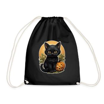 Black Cat Halloween Pumpkin - Cat - Turnbeutel - Schwarz - Vorne