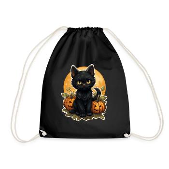 Black Cat Halloween Pumpkin - Cat - Turnbeutel - Schwarz - Vorne